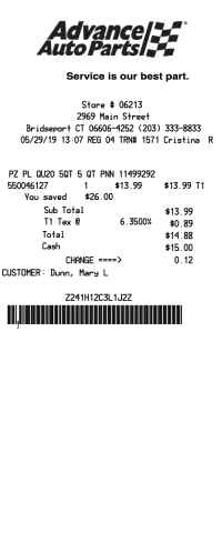 Advance Auto Parts receipt template image