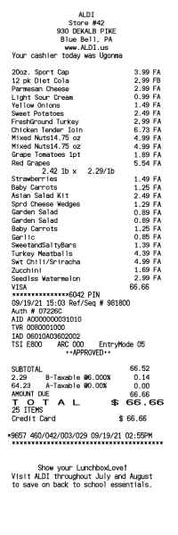 Aldi receipt template image