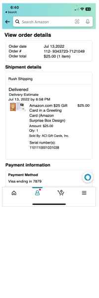 Amazon receipt mobile image