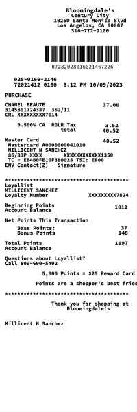 Bloomingdales receipt template image