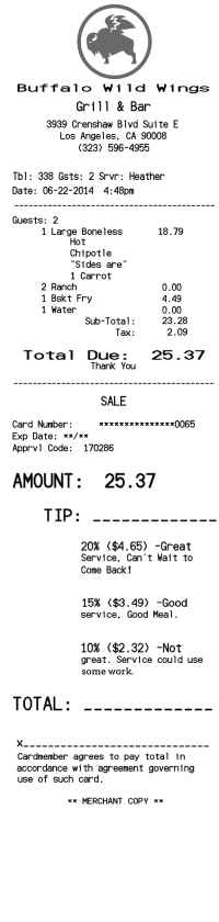 Buffalo Wild Wings receipt template image