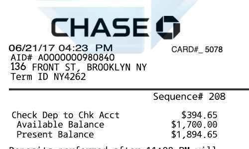 CHASE bank deposit receipt