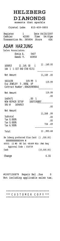 Diamond ring jewelry receipt template image