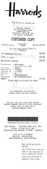 Harrods receipt template london image