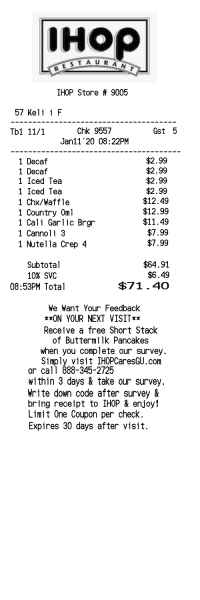 IHOP receipt template image