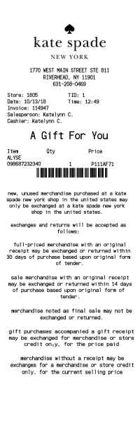 Kate Spade receipt template image