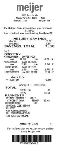 Meijer receipt template image