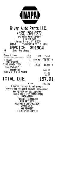 NAPA auto parts receipt template image