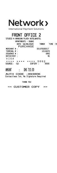 Network payment solutions receipt