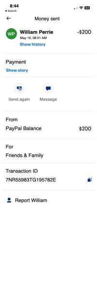 Paypal receipt template - Friends and Family