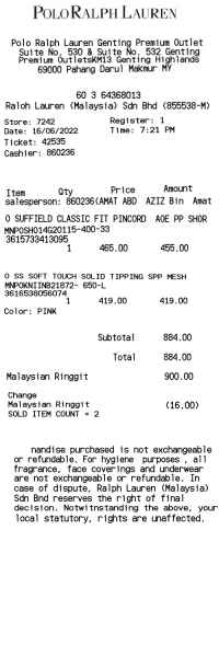 Polo Ralph Lauren receipt template image