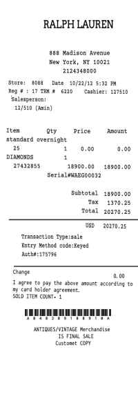 Ralph Lauren receipt template image