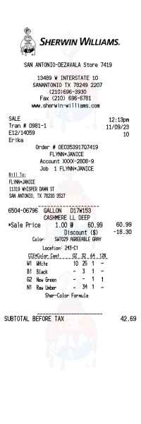 Sherwin Williams receipt template image