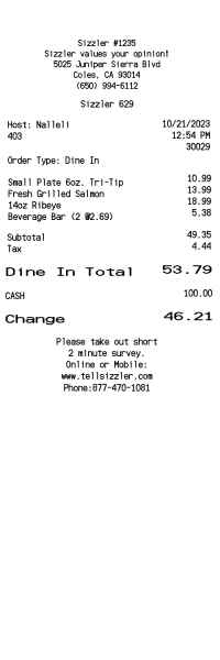 Sizzler receipt template image