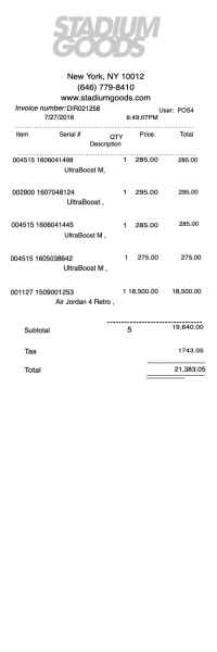 Stadium Goods receipt template image