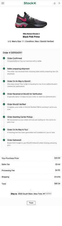 StockX web receipt template image