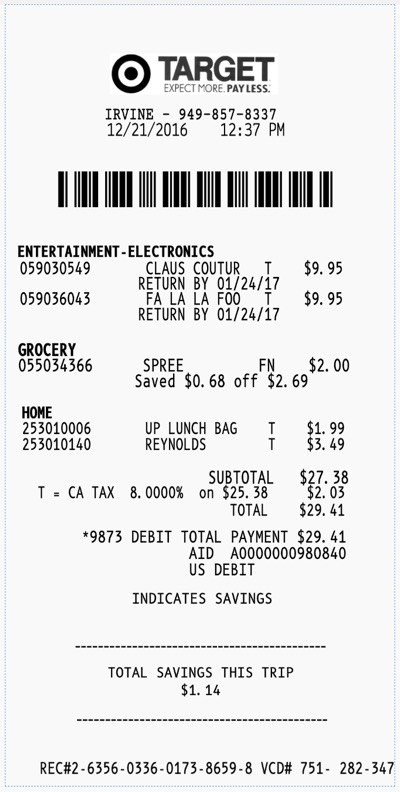 Target receipt template image