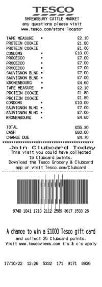 Tesco receipt template image