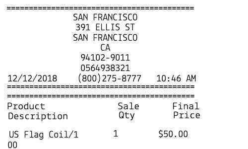 USPS Receipt - Coil of Stamps