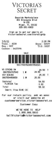 Victorias Secret Receipt template image