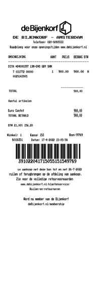 de Bijenkorf receipt template image