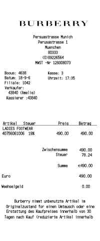 Burberry receipt template image