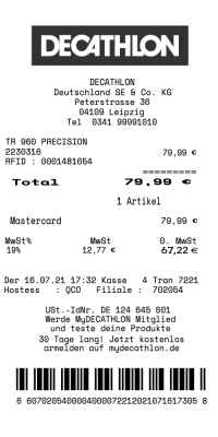 DECATHLON receipt template image