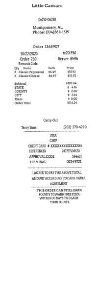 Little Caesars receipt template image