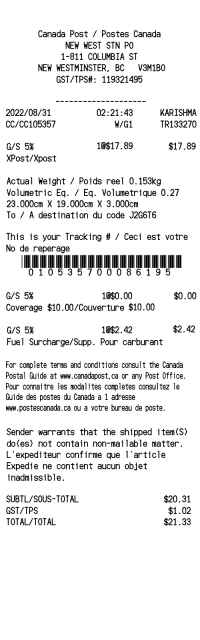 Canada Post receipt template