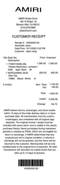 Amiri receipt template image