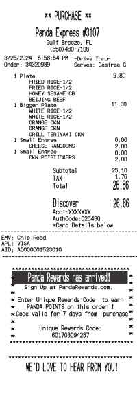 Panda Express receipt template image