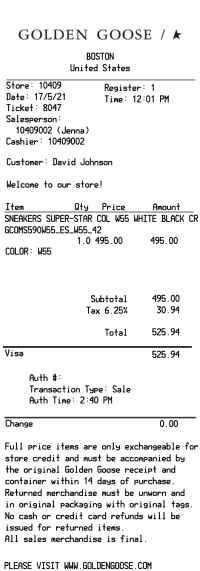 Golden Goose receipt template image