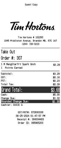 Tim Hortons receipt template image