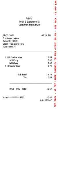 Arbys receipt template image