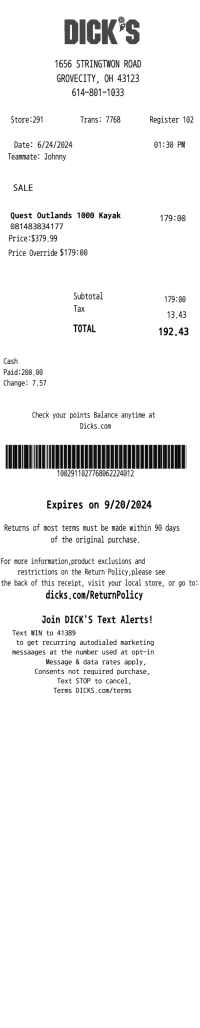 Dicks Sport Good receipt template image