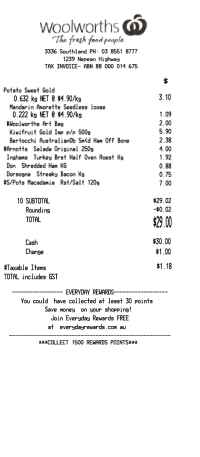 Woolworths receipt template Australia image