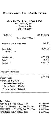 Quiktrip gas station receipt image