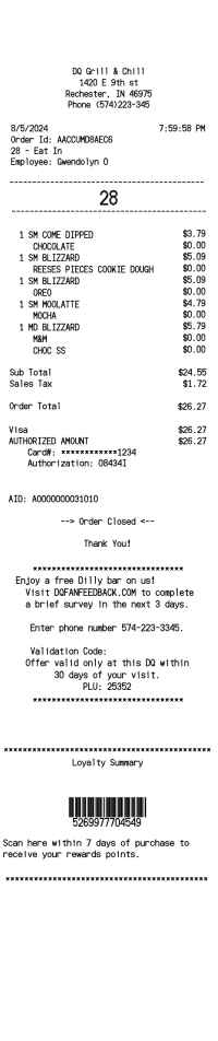 Dairy Queen receipt template image