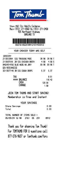 Tom Thumb receipt template image