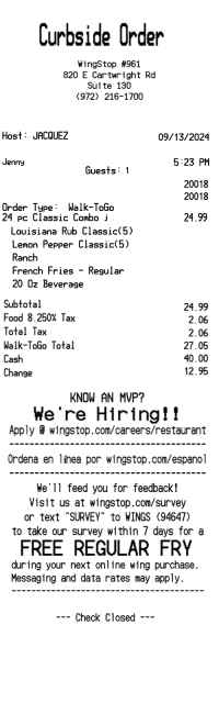 WingStop receipt image