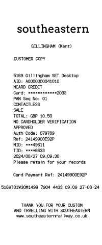 Southeastern railway UK receipt image