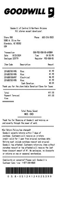 Goodwill receipt template