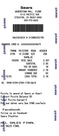 Sears receipt template image