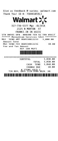 Walmart Moneygram receipt