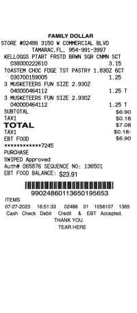 Family Dollar receipt template image