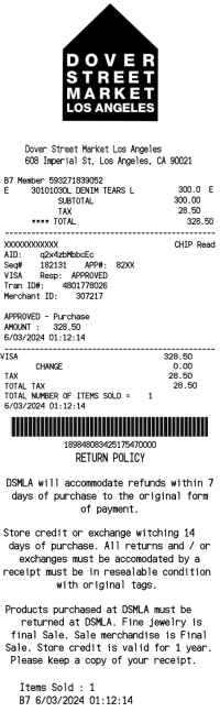 Dover Street Market receipt template image