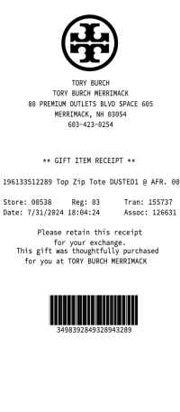 Tory Burch receipt template gift image