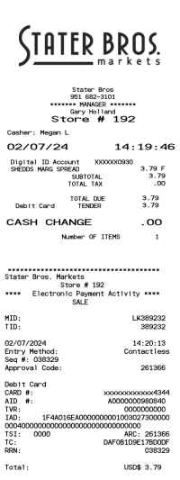 Stater Bros receipt template image