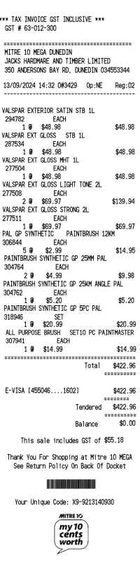 Mitre 10 receipt template image