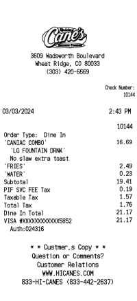 Raising Canes receipt template image